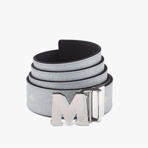 Nwt MCM ‘Claus’ Epoxy M Gray/Black Reversible Splash Logo Leather Shadow Belt
